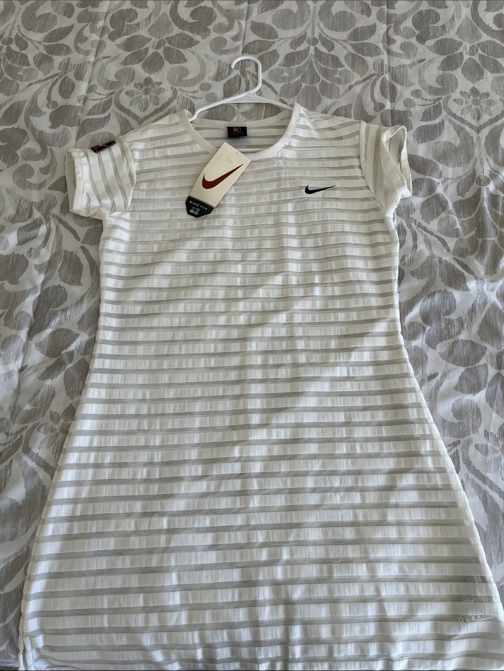 Nike Tennis White Striped Midi Dress with Subtle Swoosh